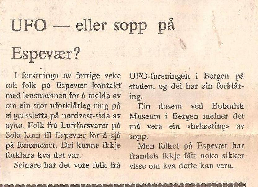 Avisutklipp - ufo eller sopp?